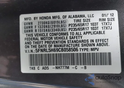 2012 Honda Odyssey Ex-L from USA, damaged, VIN 5FNRL5H69CB058506
